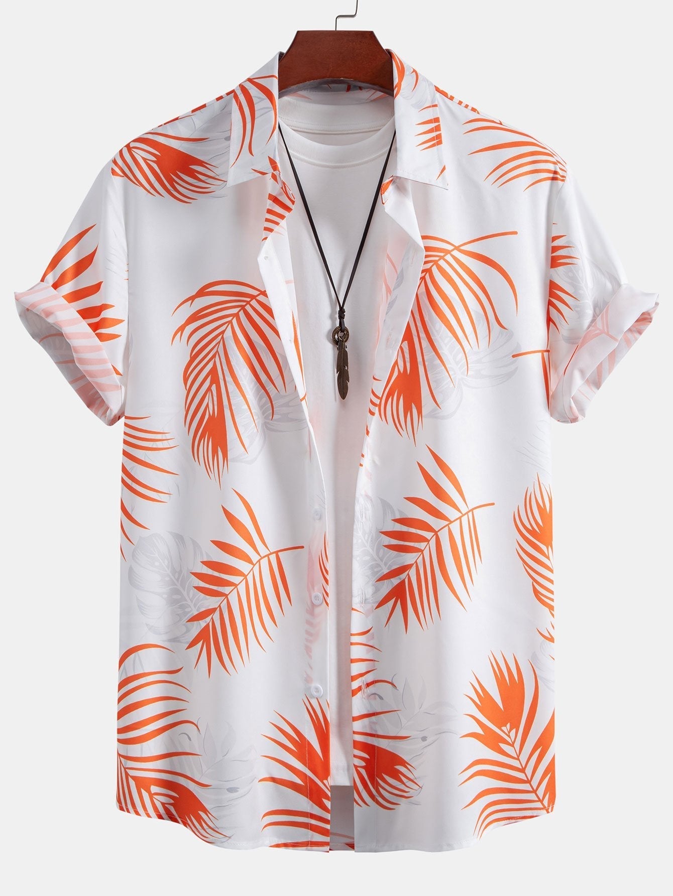 Leaf Print Button Up Shirt & Swim Shorts