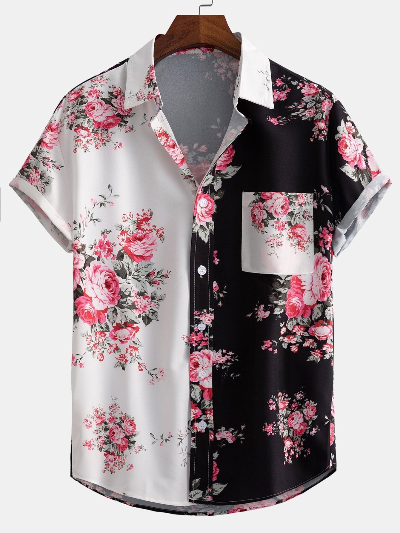 Two Tone Rose Print Button Up Shirt & Swim Shorts