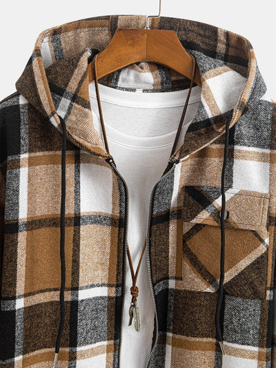 Teddy Lined Flannel Plaid Hooded Shirt