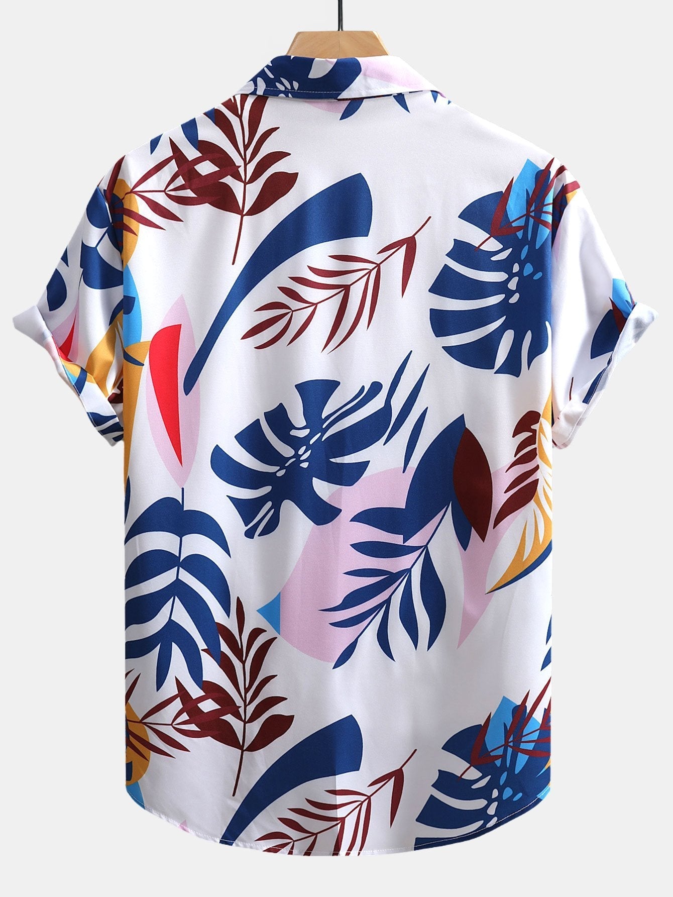 Colorful Leaf Print Button Up Shirt & Swim Shorts