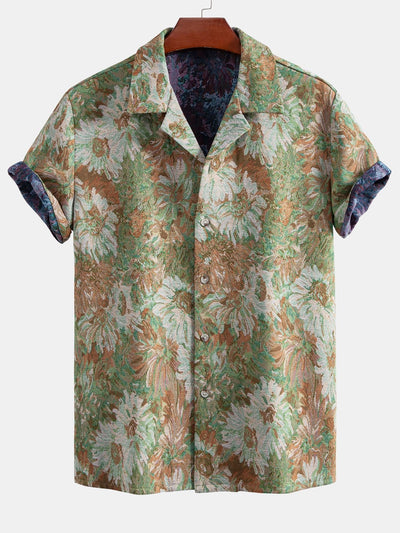 Painted Floral Jacquard Cuban Shirt & Shorts