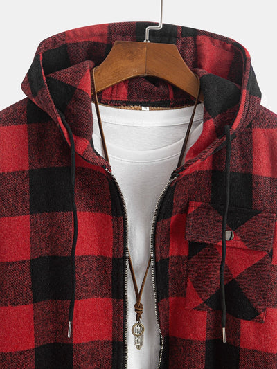 Teddy Lined Flannel Plaid Hooded Shirt