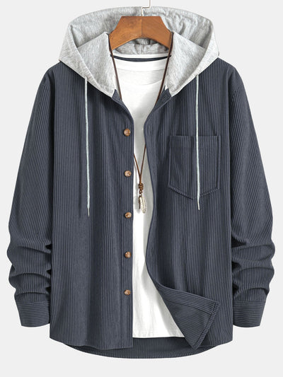 Contrast Corduroy Hooded Shirt