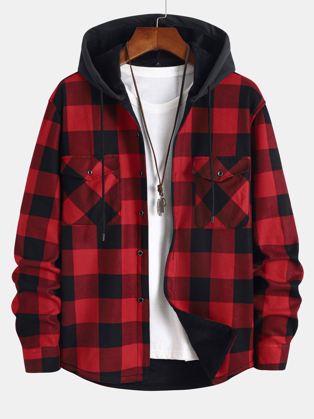 Flannel Fleece Lined Hooded Shirt