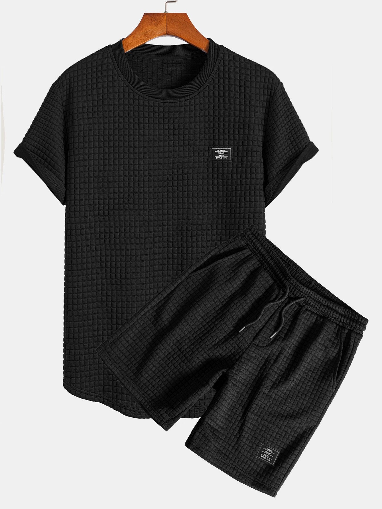 Short Sleeve Waffle Arc Hem T-Shirt & Shorts