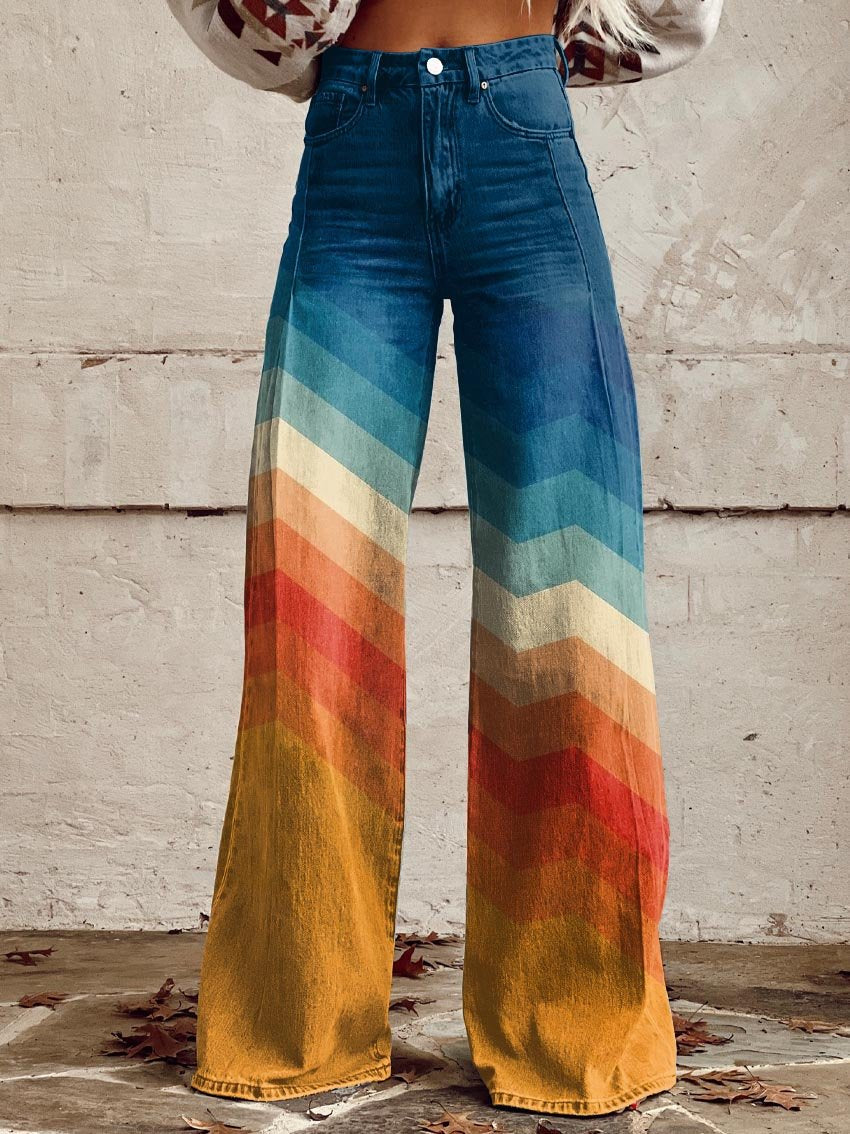 Estela | Retro Chevron Wide-Leg Pants