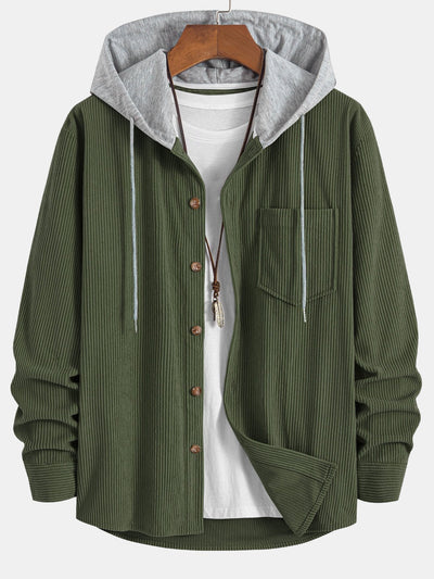 Contrast Corduroy Hooded Shirt