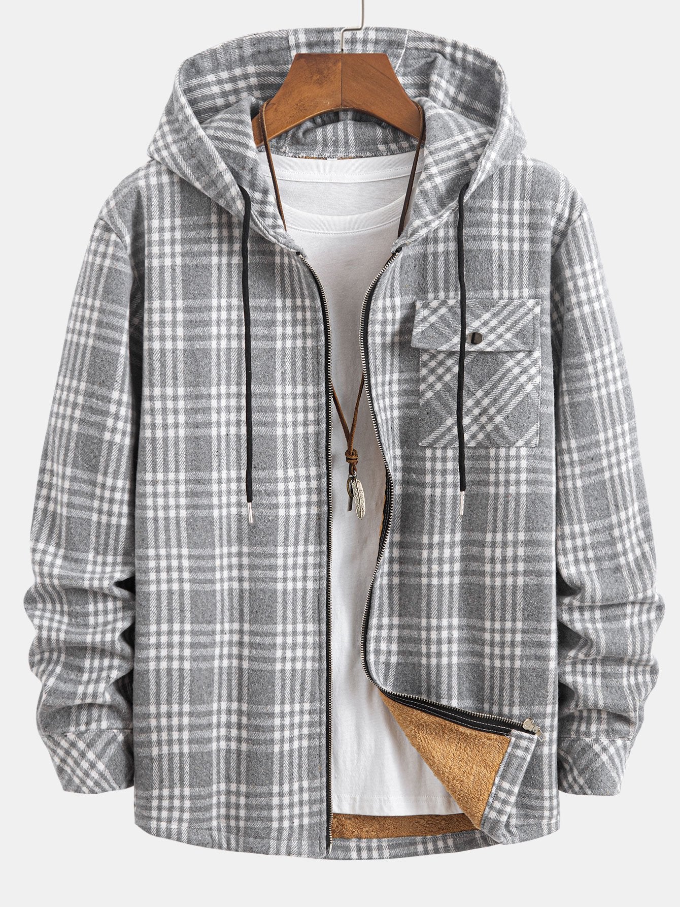 Teddy Lined Flannel Plaid Hooded Shirt