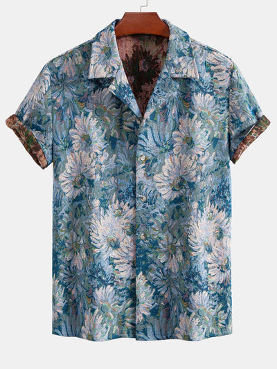 Painted Floral Jacquard Cuban Shirt & Shorts