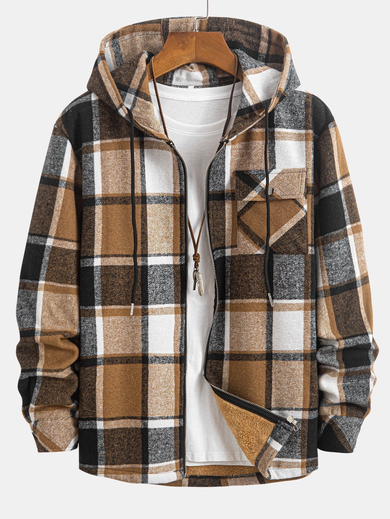 Teddy Lined Flannel Plaid Hooded Shirt