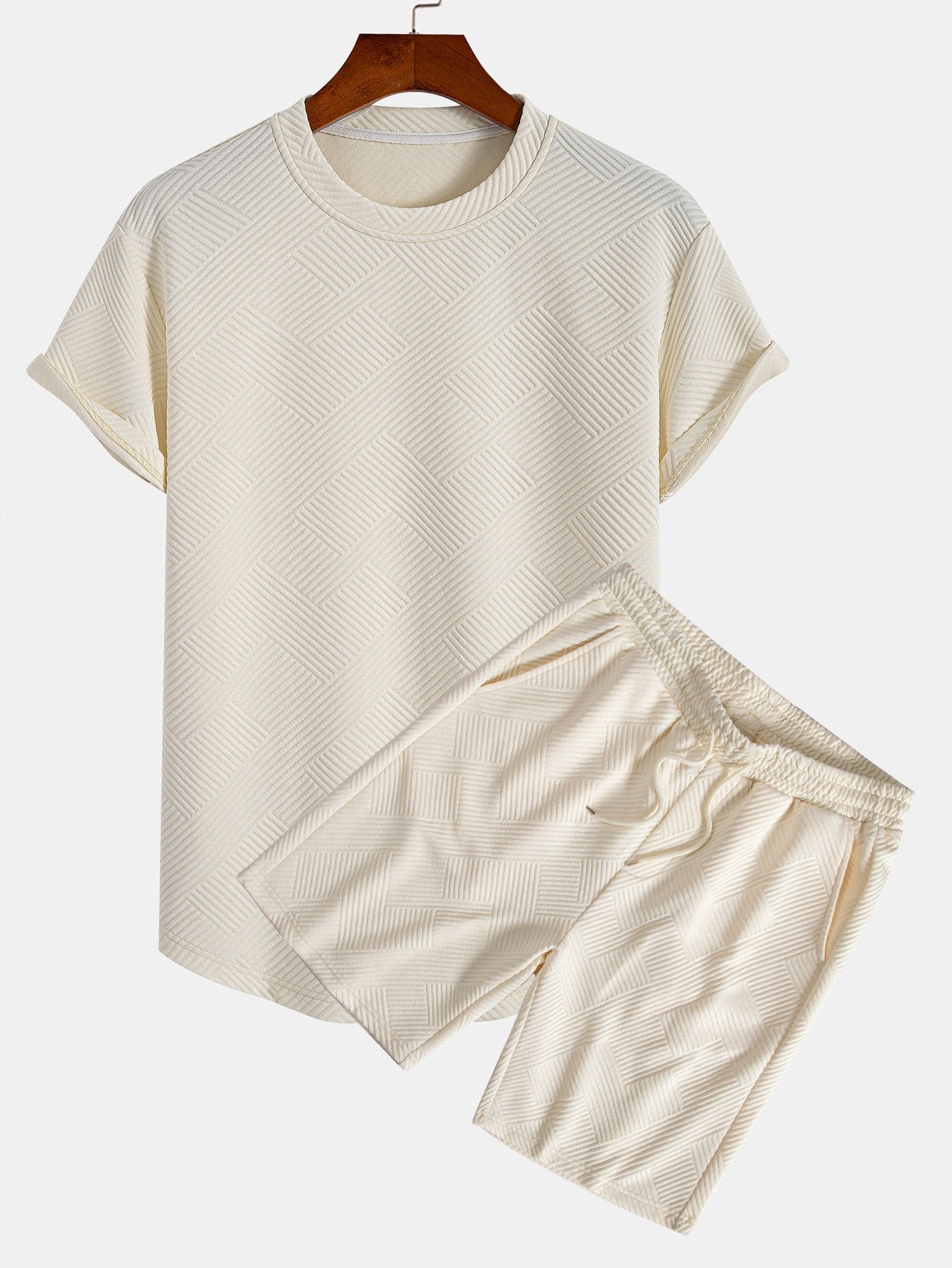 Short Sleeve Stripe Jacquard Arc Hem T-Shirt & Shorts