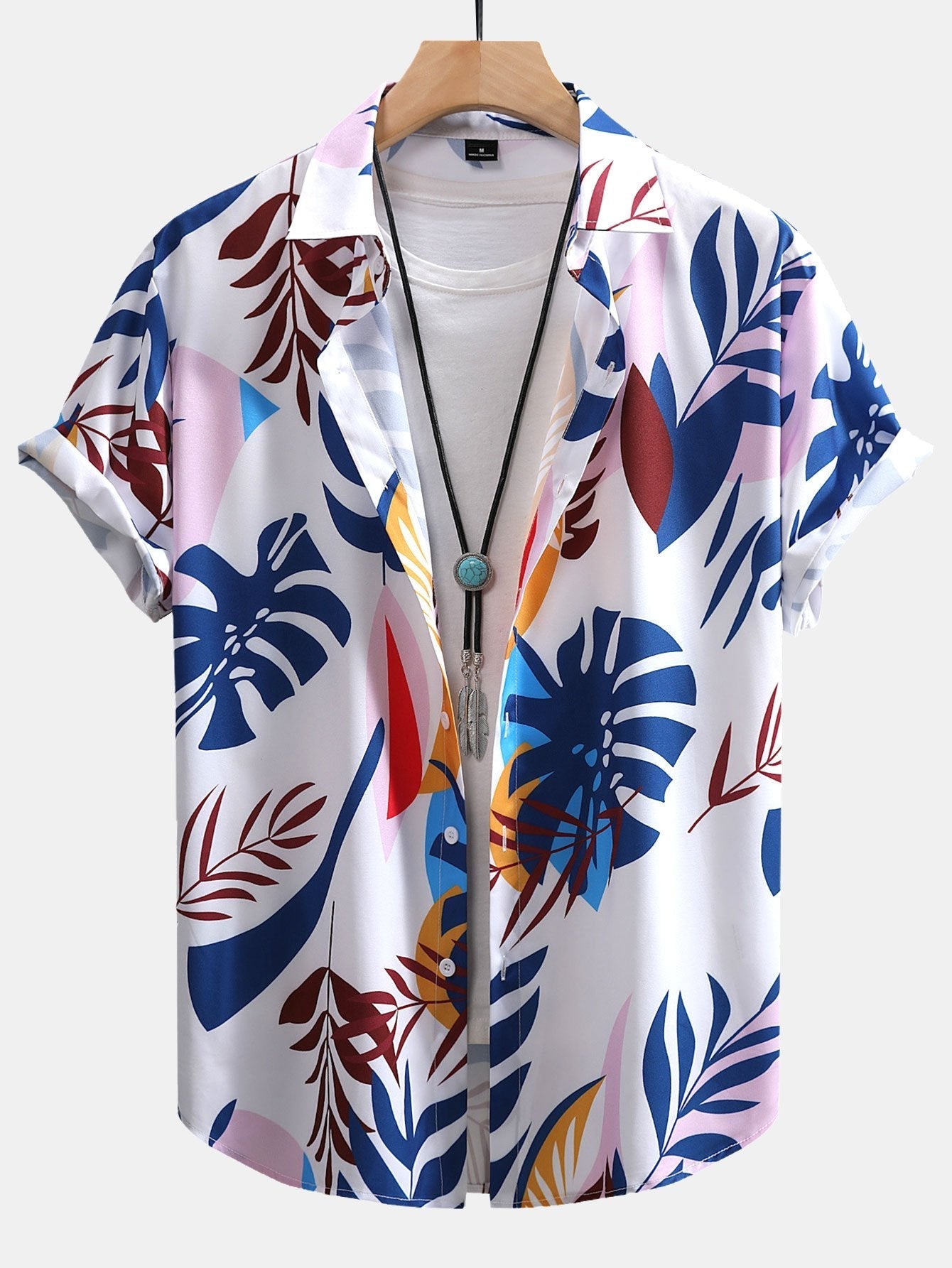 Colorful Leaf Print Button Up Shirt & Swim Shorts