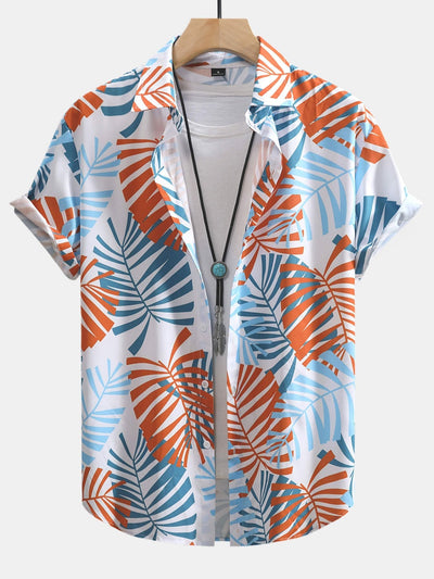 Leaf Print Button Up Shirt & Swim Shorts