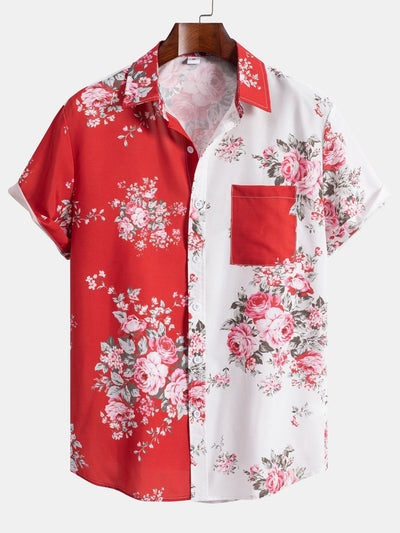 Two Tone Rose Print Button Up Shirt & Swim Shorts