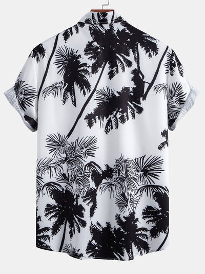 Palm Trees Print Button Up Shirt & Man Mid Length Drawstring Swim Shorts