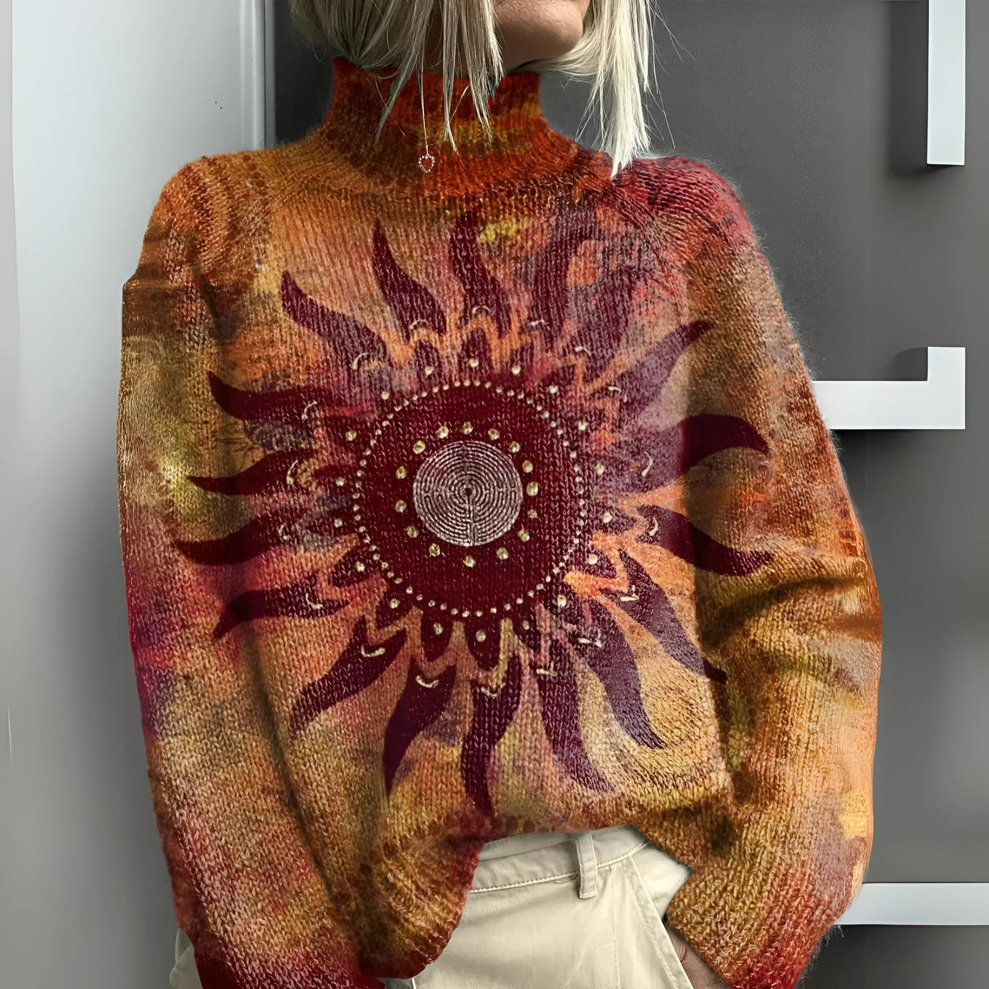 Daniela | High Neck Jumper with Comfortable Tribal Sun Design