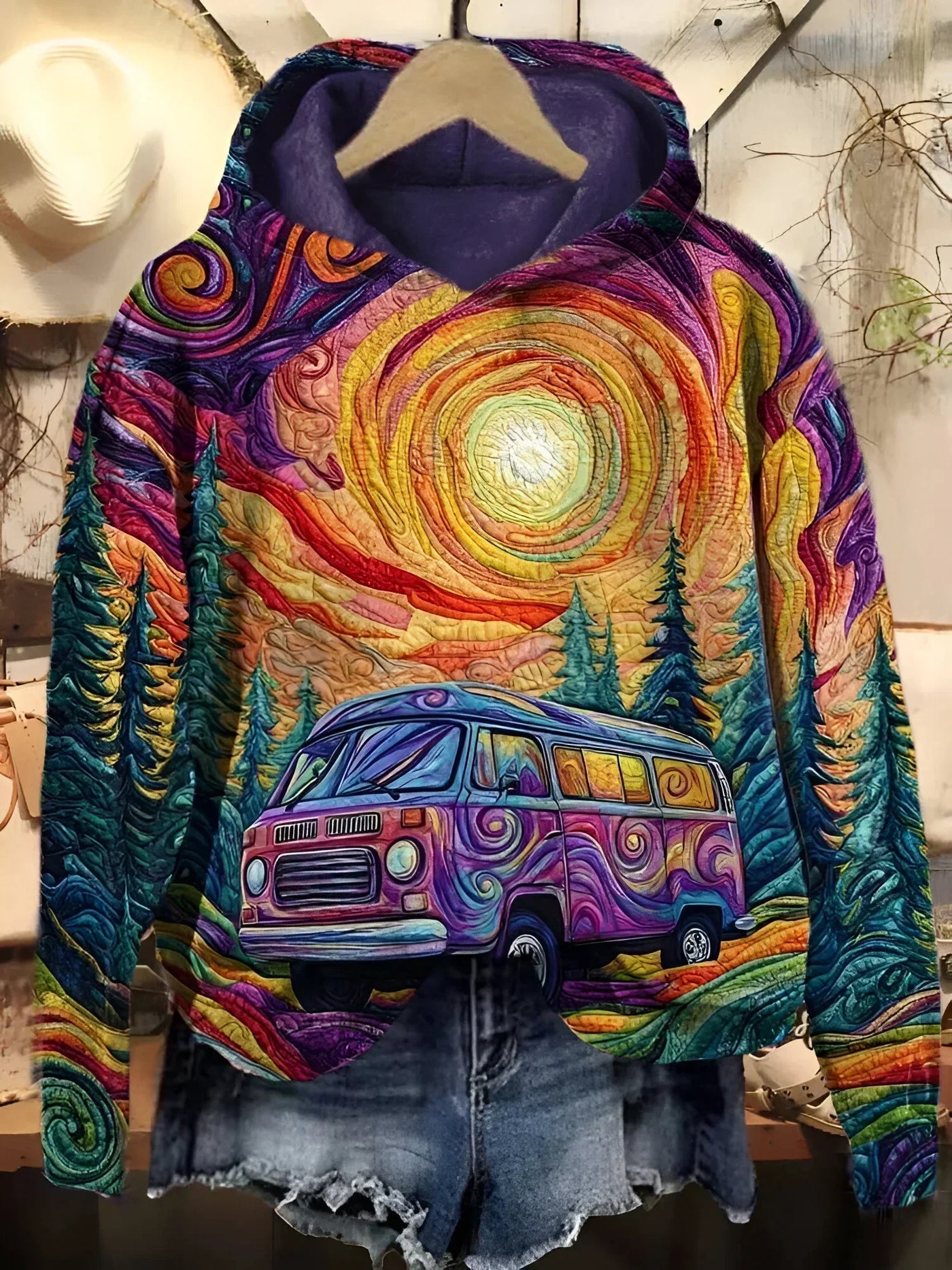 Martina | Colourful Hoodie with Van and Sunset