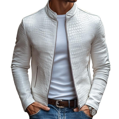 Ethan™ - Stylish Stone Pattern Stand Collar Zipper Leather Jacket