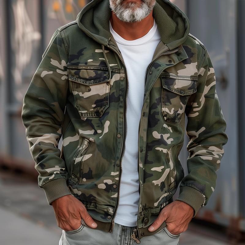 Men’s Military-Style Camouflage Cargo Jacket