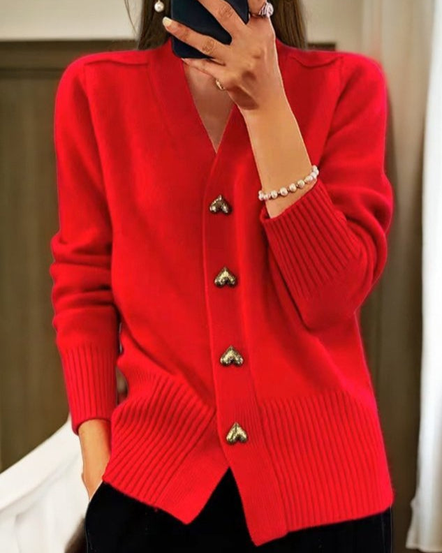 Adele - Elegant Heart Button Cardigan